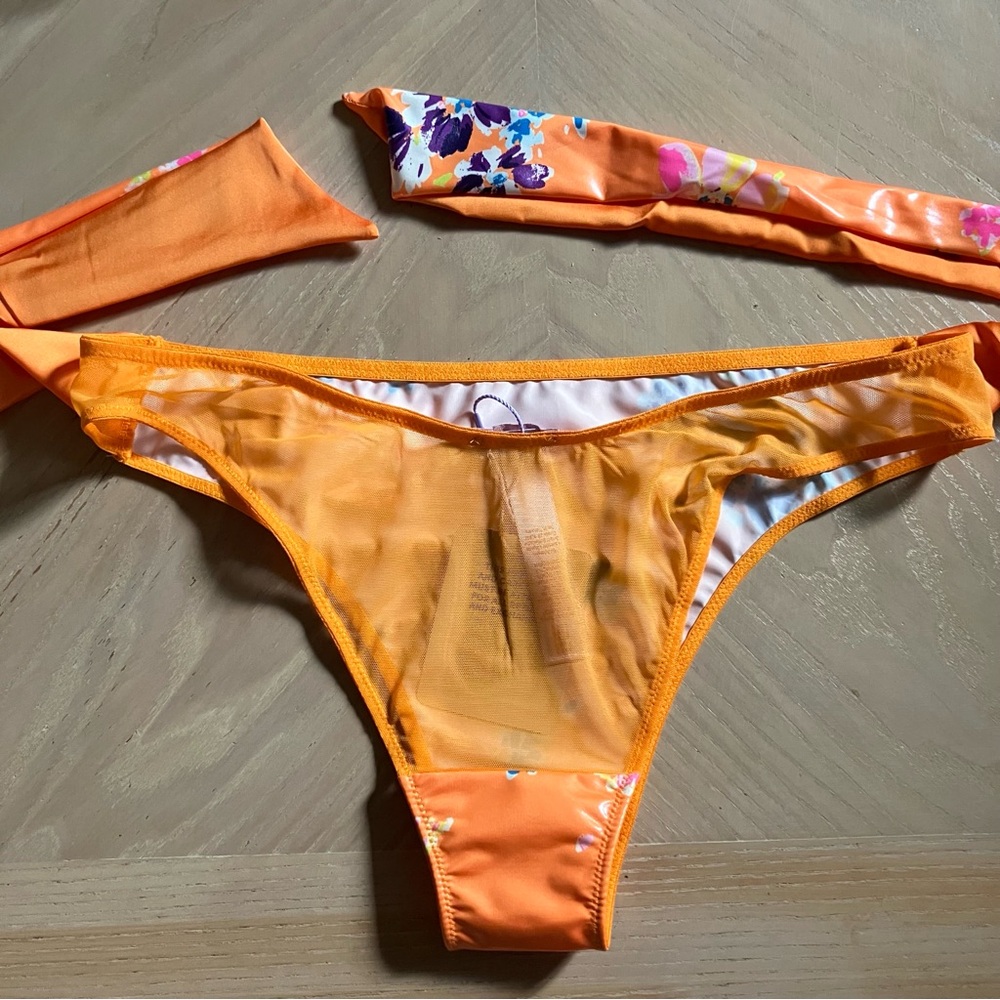 SAVAGE X FENTY Night Blooms High Leg Bikini Orange Creme Bedtime Bouquet M NWT - Picture 12 of 14